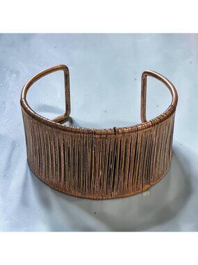 Handcrafted Copper Wire Cuff Bracelet With Rustic Textured Design Adjustable Fit